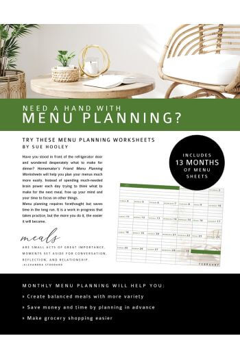 2024 Homemaker's Friend menu planning worksheets, by Sue Hooley